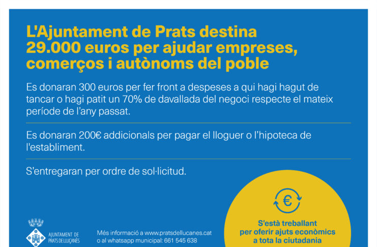 L’Ajuntament destina 29.000 euros per ajudar empreses, comerços i autònoms