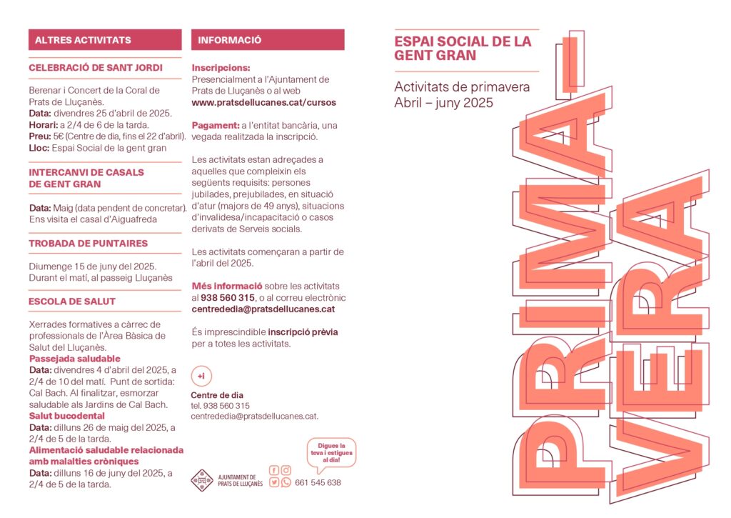 L’Espai Social de la Gent Gran presenta el programa d’activitats de primavera 2025